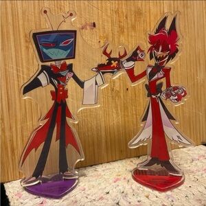 Bundle lot set Hazbin Hotel Vox & Alastor maid cafe anime acrylic figure standee